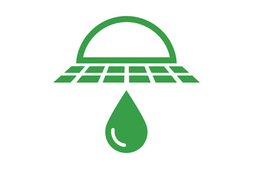 Green water drop falling from a solar panel icon, vector art, symbolic Logo