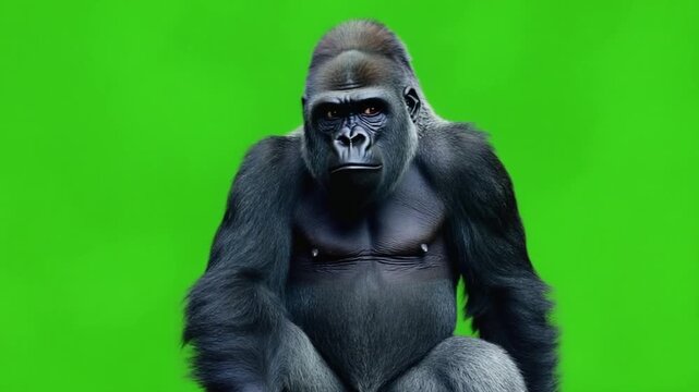 gorilla isolated on green screen background 