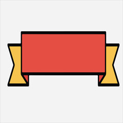 Flat design of a red ribbon banner with yellow ends on a white background.