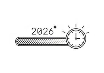 Loading bar 2026 with clock isolated on transparent background for new year progress, time management, and future anticipation concept