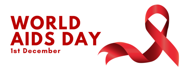 Red ribbon for AIDS awareness on white, isolated, PNG