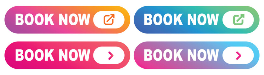 Book Now Button Vector – Modern Booking Label Badge. Vector Illustration for Travel and Reservation Marketing