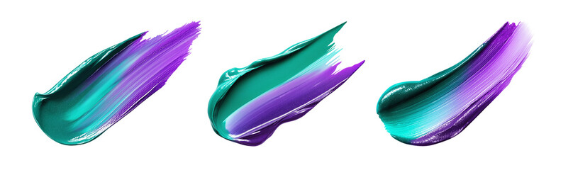 Paint swatches set, gradient from emerald to purple color. Isolated element with clear even edge on transparent background