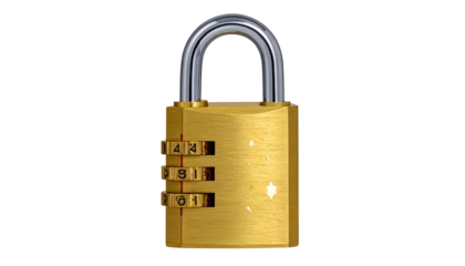 A gold combination padlock centered, set against a solid black background