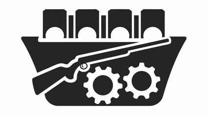 Striking Black and White Graphic Symbolizing Weapon Production with Gears, Embodying Precision Engineering and Arms Industry Innovation, Vector Origin