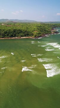 Aerial View of Goa Coastline with Mobor, Betul and Cavelossim Beaches along the Arabian Sea, India, Goa, Goa beach, Aerial beach, 4k reel content