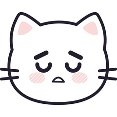 Sad Kawaii Cat Face Anime Avatar with Blush Cheeks and Dark Outline on Transparent Background