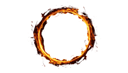 Fiery ring shape on a black backdrop with particle effect. Digital rendering