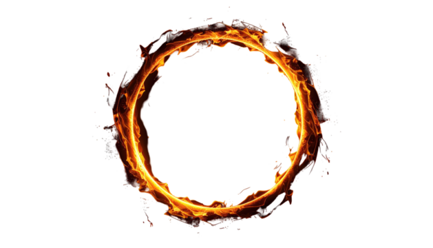 Fiery ring shape on a black backdrop with particle effect. Digital rendering