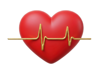 Red heart with golden pulse line over black background