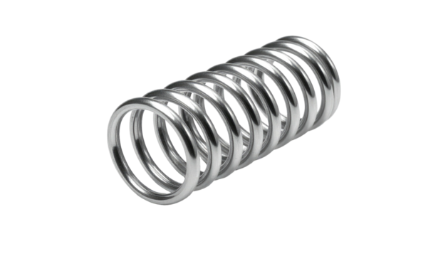 Silver helical spring isolated against a black background, with clean metal texture and depth in a 3D render