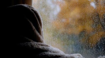 Close-up of a window with raindrops on it. the raindrops are scattered across the glass, creating a textured pattern.