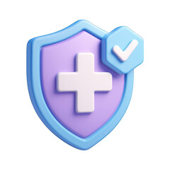 Obraz premium Shield with plus sign & checkmark icon, rendered in pastel 3D