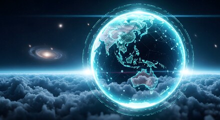 Global Interconnectivity A Digital Earth Surrounded by Clouds and Cosmic Elements