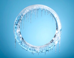 Frozen circle of ice with icicles against a gradient blue background