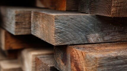 Stack of wooden planks stacked on top of each other. the planks are of different sizes and colors, with some being darker and others lighter.