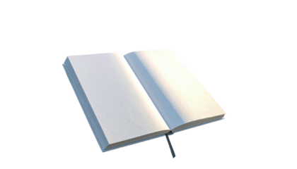 Open blank book with a white cover lies against a dark background, inviting creativity and reflection