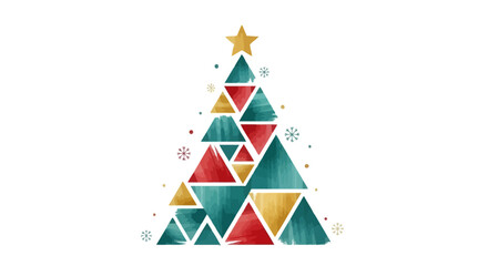 Festive Geometric Christmas Tree Design with Triangles and Star on White Background