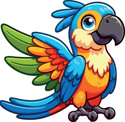 Cute Cartoon Parrot with Vibrant Blue and Orange Feathers