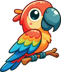 Cute Colorful Cartoon Parrot Perched on a Branch