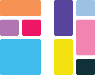 Abstract composition of colorful rectangles and squares in various sizes and orientations on a