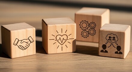 Wooden blocks illustrating empathy in leadership — highlighting emotional intelligence, trust, and collaborative teamwork