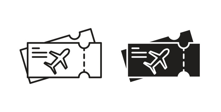 Airline ticket icons, vector symbols. filled flat sign