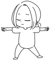 ヨガをする女性の線画イラスト