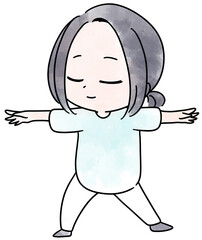ヨガをする女性の水彩イラスト