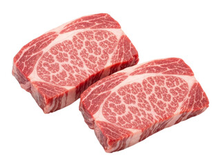 Fototapeta premium Two marbled cuts of raw pork shoulder, isolated on black background