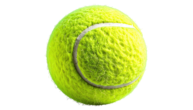 Fuzzy chartreuse tennis ball, two white lines
