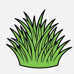 Illustration of a bunch of green grass with black outlines on a white background.