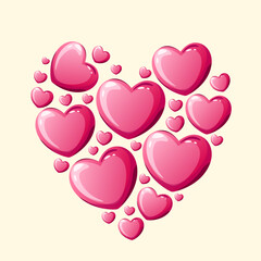 A heart made of pink hearts. Vector.
