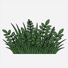 Digital illustration of lush green grass and plants on a white background with bold black outlines and vibrant foliage.