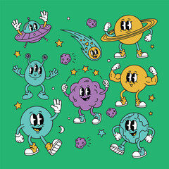 Obraz premium set of funny cartoon planet retro