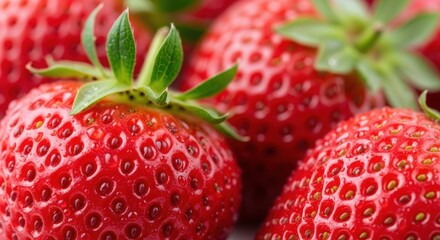 Close up of fresh ripe strawberries with vibrant red color