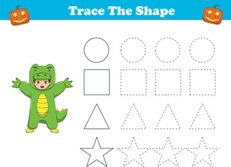 Handwriting Practice. Tracing lines of different shape for kids with halloween kids. Vector Illustration