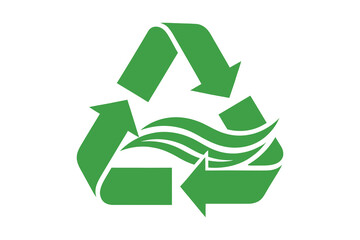Green recycling symbol with water waves inside representing environmental conservation, vector art, symbolic Logo