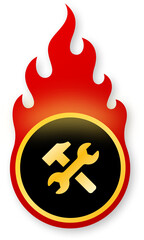 Shiny Gold Tools Icon with Flames for Black Friday Service and Settings