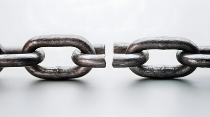 Obraz premium disconnected. Broken chain links with disconnected ends, minimalist metal texture symbolizing separation. wellbeing guides.