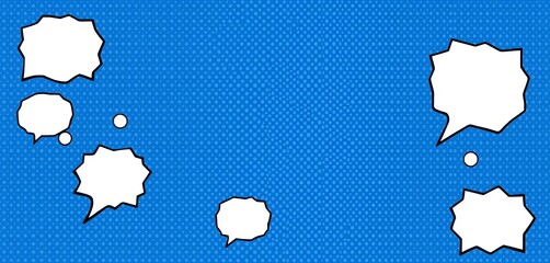 Abstract blue comic book background with halftone dots and speech bubbles, cartoon, vintage