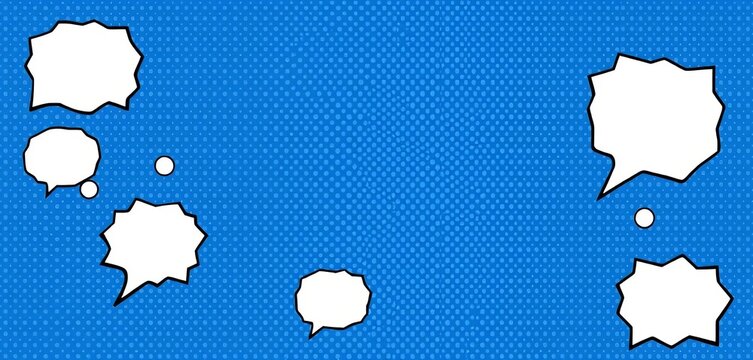 Abstract blue comic book background with halftone dots and speech bubbles, cartoon, vintage