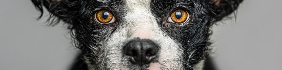 Engaging Portrait of a Border Collie with Golden Eyes Showcasing Detailed Fur Texture and Expression
