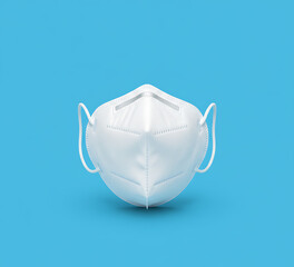 White FFP/KN95 Respirator Mask on Solid Blue Background