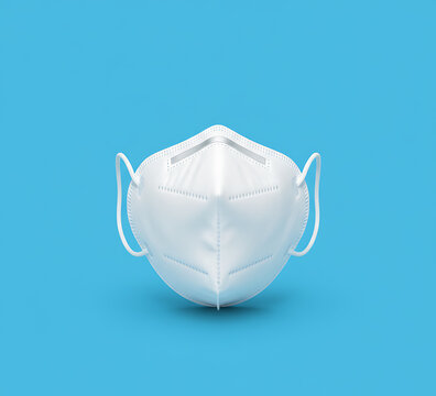 White FFP/KN95 Respirator Mask on Solid Blue Background