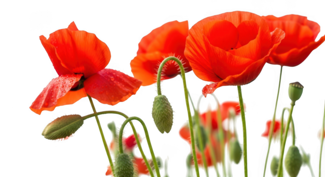 Poppy flowers blooming bright red petals delicate stems close up