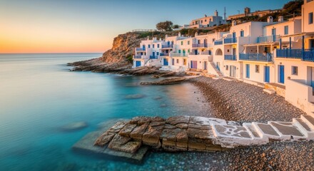 Coastal Town by the Sea in the Golden Sunlight