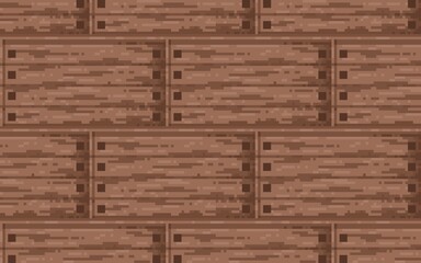 Pixel art seamless wooden planks texture. Ideal game background for retro platformers, rustic interiors, or village environments, wallpaper. Features a classic 8-bit wood grain design with brown tones