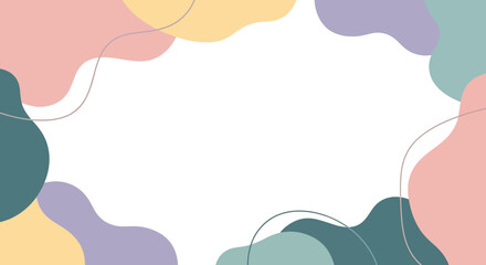 Abstract background with soft pastel organic shapes and wavy lines framing a central white copy space, perfect for modern design.