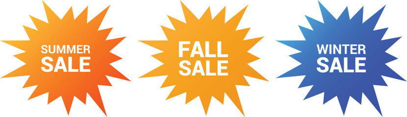 Set of Sale badges. Golden yellow sale quality tags, discount promotional labels. Template banner shopping badges. Special offer, sale, discount, shop, seasonal offer
